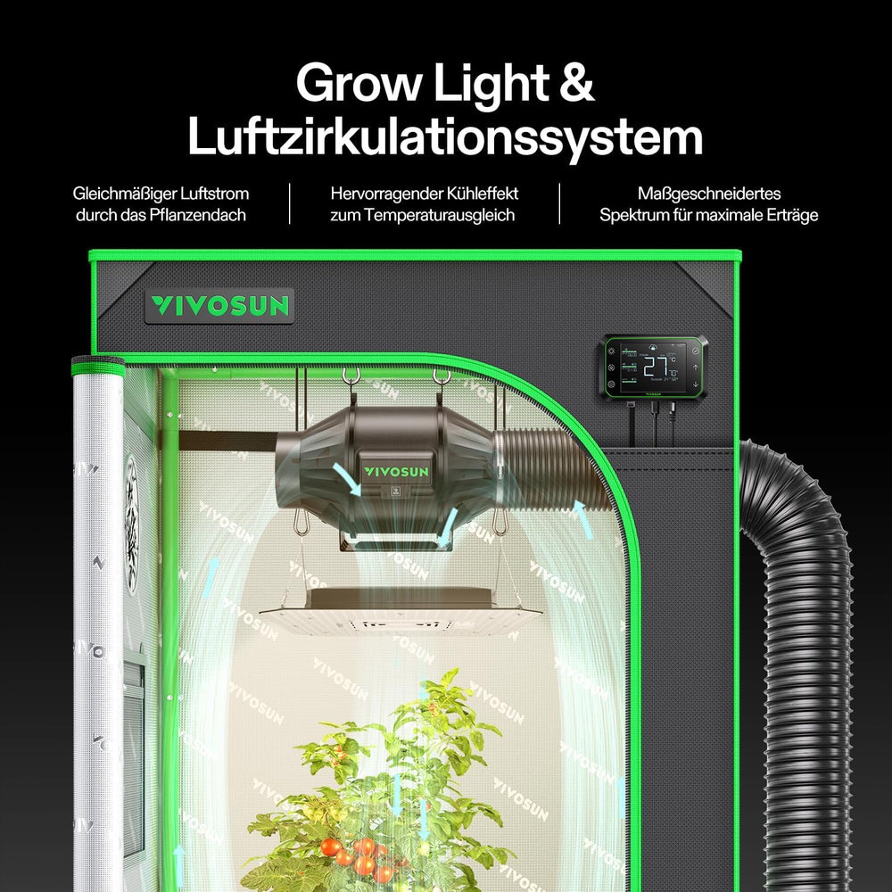 VIVOSUN Smart Grow Tent Full Set 60x60x120cm, sistema de cultivo automático WiFi integrado con luz LED de espectro completo de 100W y sistema de ventilación eficiente con controlador GrowHub E42A+