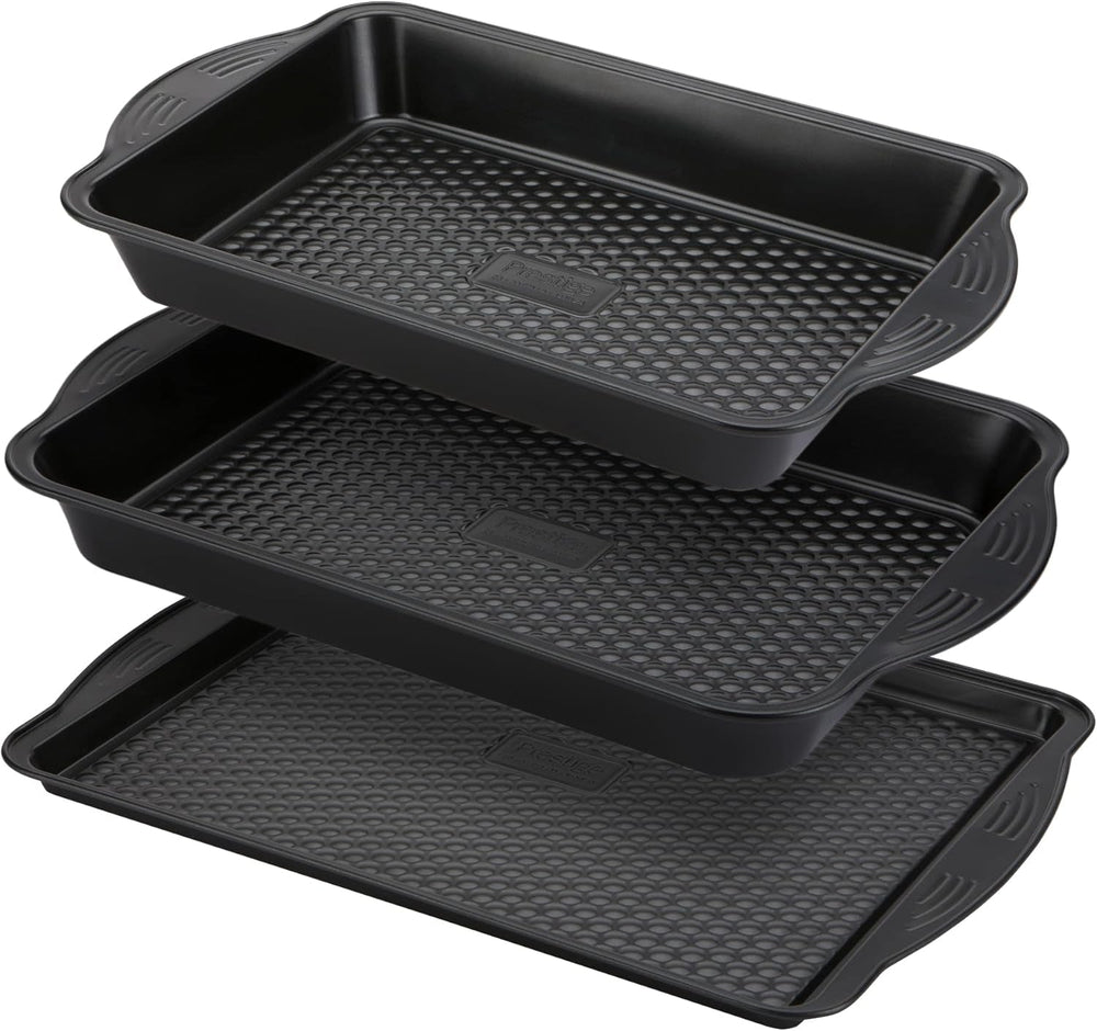 Prestige 48227 Aerolift Muffin Zinn, Acero al carbono, Schwarz Moldes y bandejas para hornear Naty Shop 3 Teilig Bachblech Set