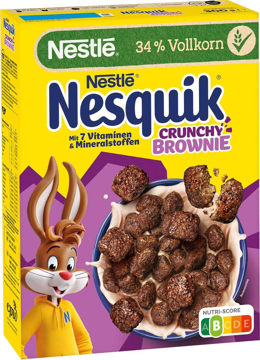 Nestlé NESQUIK Crunchy Brownie, cereal de desayuno crujiente con chispas de chocolate y una forma innovadora para un toque extra crujiente, paquete de 7 (7 x 300 g)