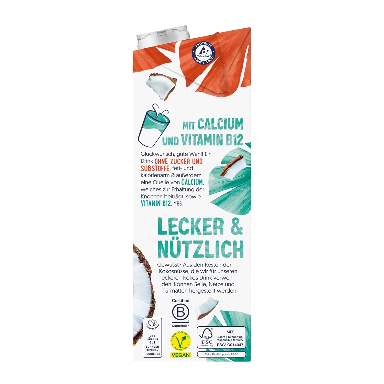Alpro Kokosnussdrink ohne Zucker – Ohne Süßstoffe – Vegan und milchfrei – Von Natur aus lactosefrei und fettarm – Rico en calcio y vitaminas – 8 x 1 L