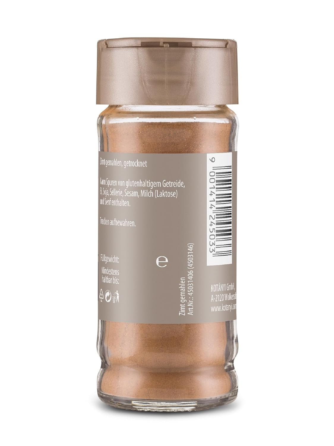 Kotányi Zimt gemahlen, würzig-süßer Geschmack, veredelt Milchreis, Gebäck, Postres, Vaso 80 ml