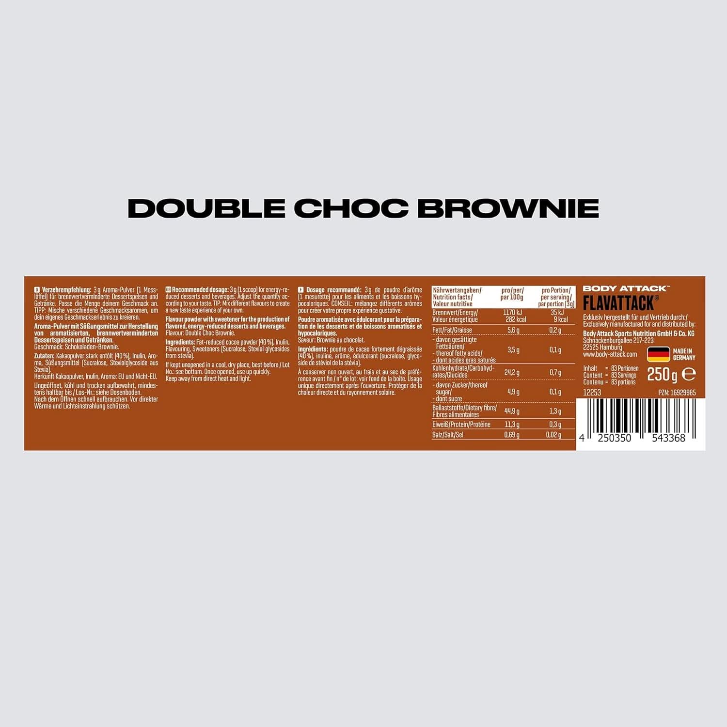 Body Attack Flavattack®, Brownie Doble de Chocolate, 250G / 83 porciones Aromas Naty Shop