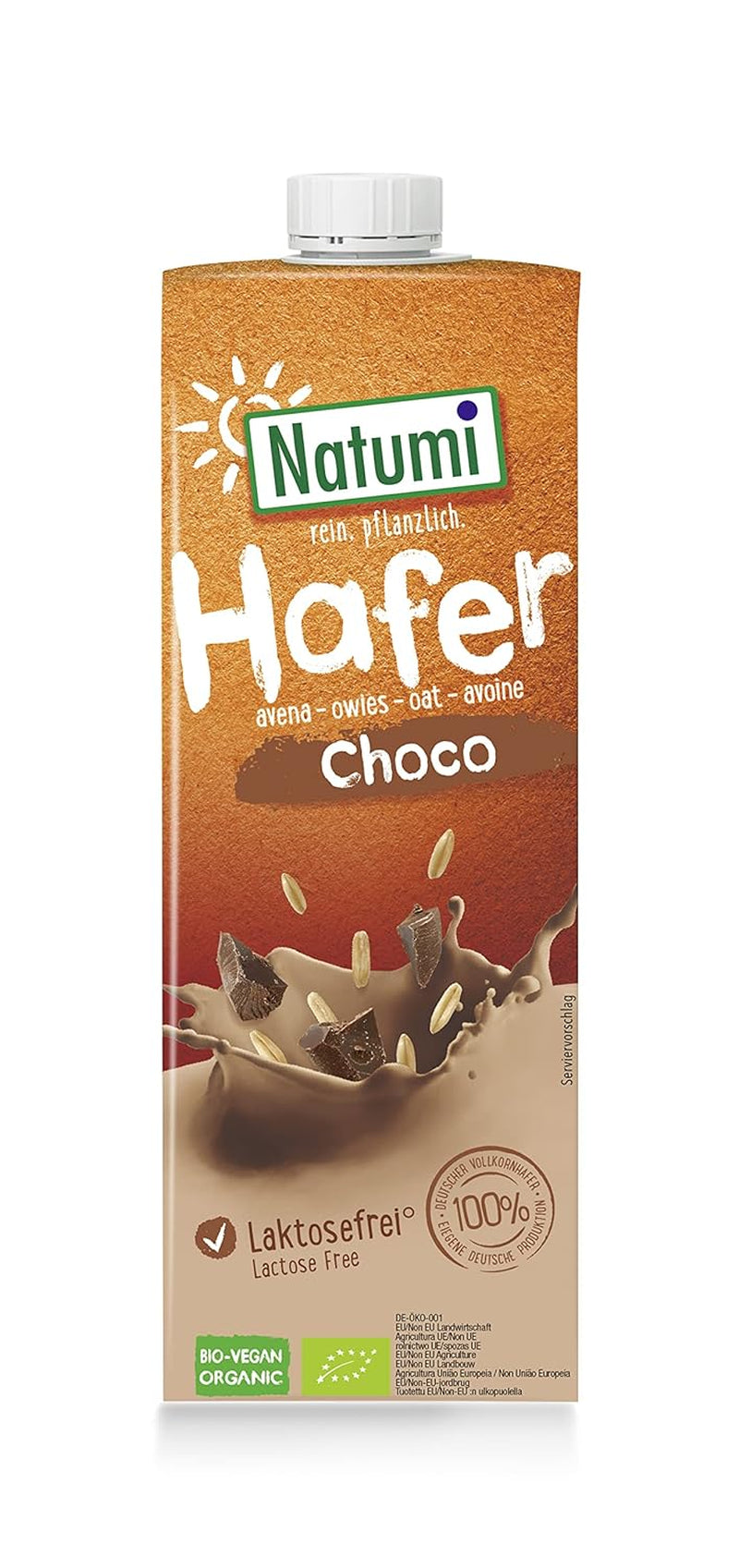 Natumi Bio Haferdrink sin gluten, 8 x 1L - Naturland zertifiziert, Laktosefrei, Glutenfrei, Ohne Zuckerzusatz, Bio, Vegan, Hergestellt mit deutschem Hafer, Milchfreie milchfreie Alternative