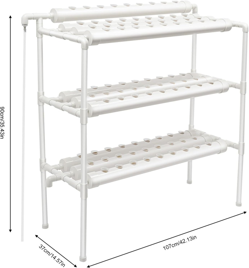 Kit de creștere hidroponică cu 3 straturi cu 90/108 poziții de plantare și pompă de apă, sisteme de creștere a plantelor fără sol din PVC, kituri de creștere hidroponică pentru cultivarea legumelor și fructelor (108 poziții de plantare)