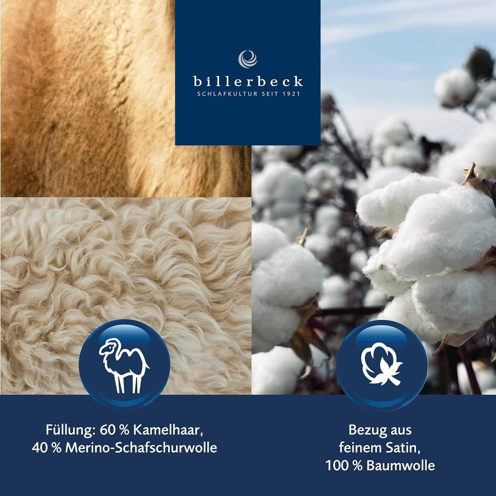 Plapumă Billerbeck E48 Kairo - Plapumă de vară - 135 X 200 Cm - Plapumă răcoritoare - Cu 60% păr de cămilă 40% lână virgină Plapumi si pilote Naty Shop