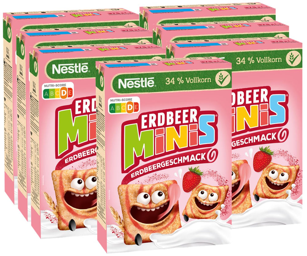 Nestlé Strawberry Minis, Cereal Integral Sabor Fresa, Pack de 7 (7x375g)