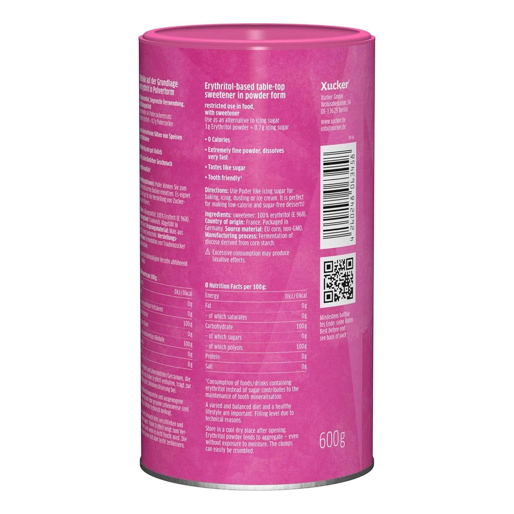 Xucker Azúcar en polvo Eritritol - Sustituto del azúcar sin calorías, 600 gramos Edulcorantes Naty Shop