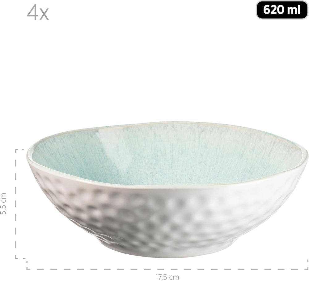 MÄSER Serie Frozen, Geschirr Set Aus Keramik Für 4 Personen, 16-Teiliges Kombiservice Mit Organischen Formen, Farblich Gesprenkeltes Service, Steinzeug, Türkis-Grün Juegos de vajilla Naty Shop