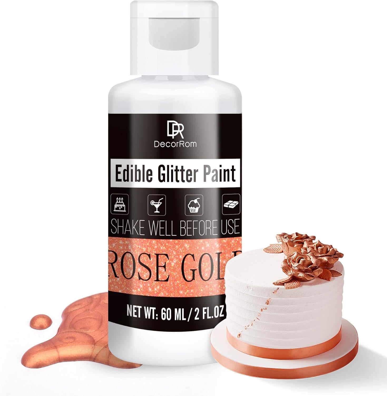 Sclipici comestibil lichid - 6 culori colorant alimentar metalic cu sclipici pentru decorarea torturilor, copt, brioșe - Pudră metalică comestibilă cu sclipici lichid pentru biscuiți DIY, fondant, prăjituri