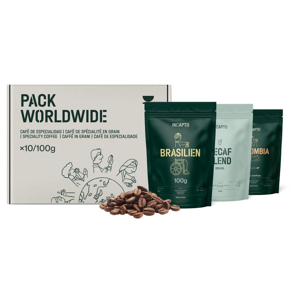 Selecție de boabe de cafea Incapto la nivel mondial | Selecție de 10 origini din întreaga lume | Cafea de specialitate | 100% Arabica | Ideal ca set cadou de cafea | Pentru iubitorii de cafea | 10 pachete x 100g