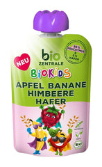 Biozentrale Biokids puré de frutas manzanas plátanos frambuesas avena | 12X90G | Snack de frutas sin azúcares añadidos | Tienda Vegana Madre e Hijo Naty
