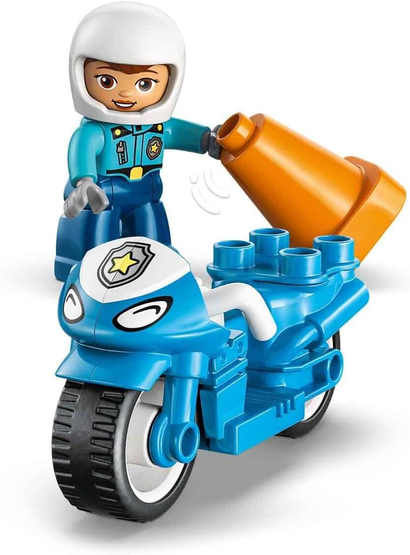 LEGO DUPLO Moto de policía azul - Lernspielzeug zur Förderung der Motorik für Kleinkinder - incl. Motorrad, Polizisten Figur und Verkehrsampel - Geschenk für Jungen und Mädchen ab 2 Jahren - 10471