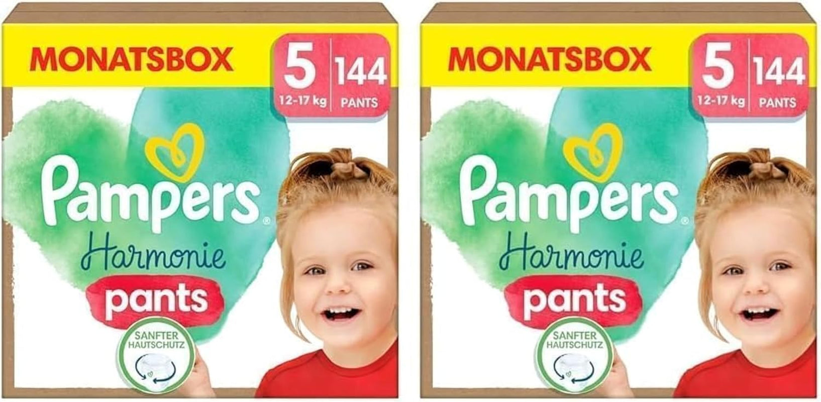Pañales Pampers Harmony Pants talla 5, 144 piezas, 12 kg-17 kg, protección suave para la piel y comodidad de 360°