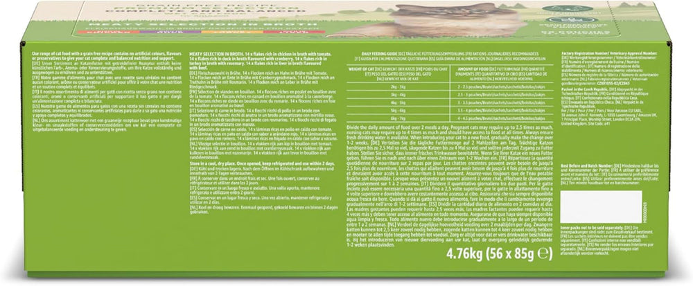 hrană umedă pentru pisici de la Amazon, fără cereale, pentru pisici adulte, selecție de carne în bulion, 4,76 kg, 56 de pachete a câte 85 g (anterior Lifelong)