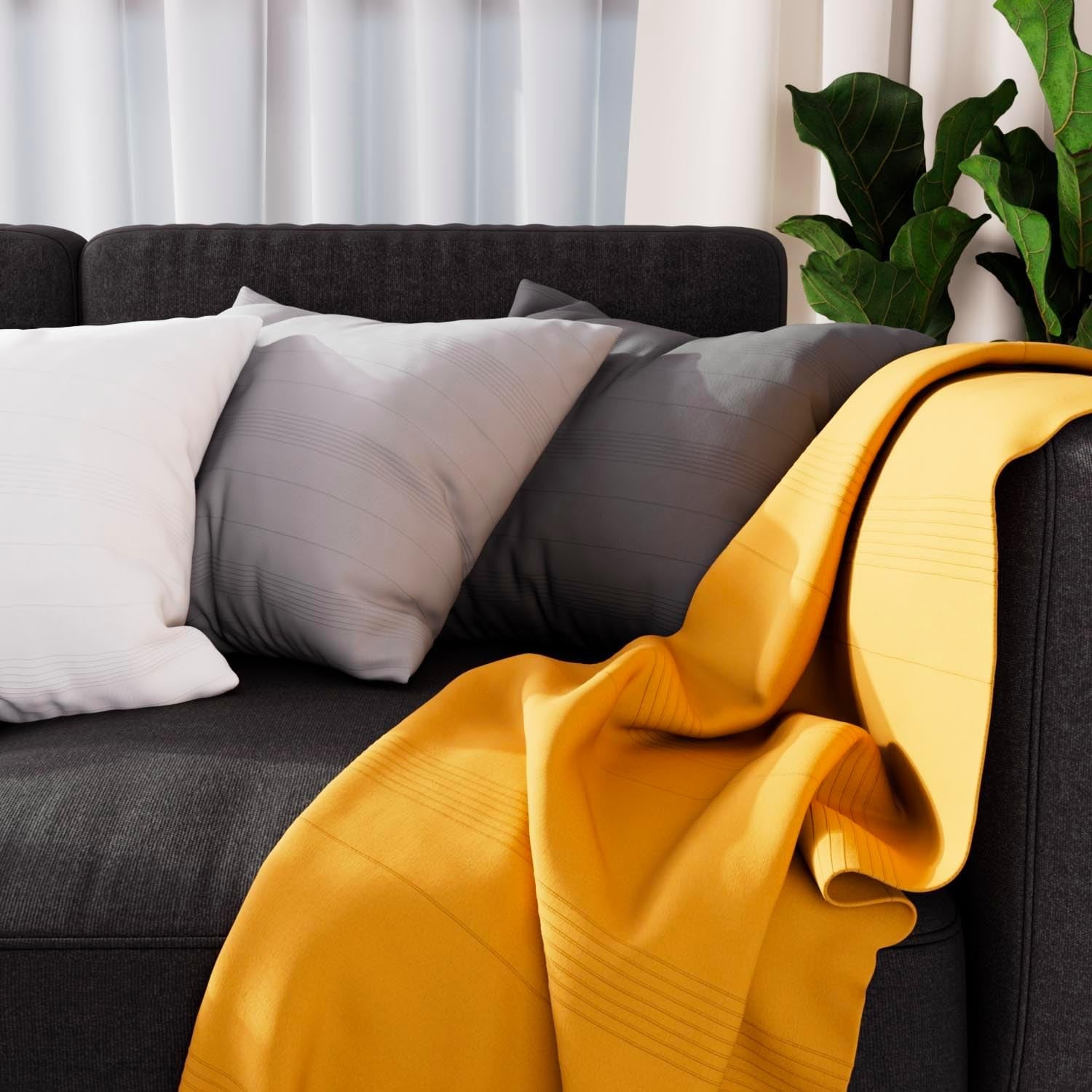 Soleil d'ocre adele plaid, tirado desde el sillón, polialgodón, gris, 140 x 200 cm camas y mantas besuche den soleil d'ocre-store amarillo 140 x 200 cm