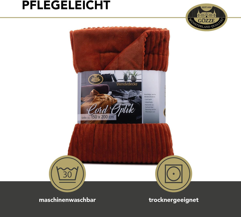 Gözze - Manta cómoda y suave con aspecto de pana, 1620 g/unid, 150 x 200 cm - canela Camas y mantas Besuche den Gözze-Store