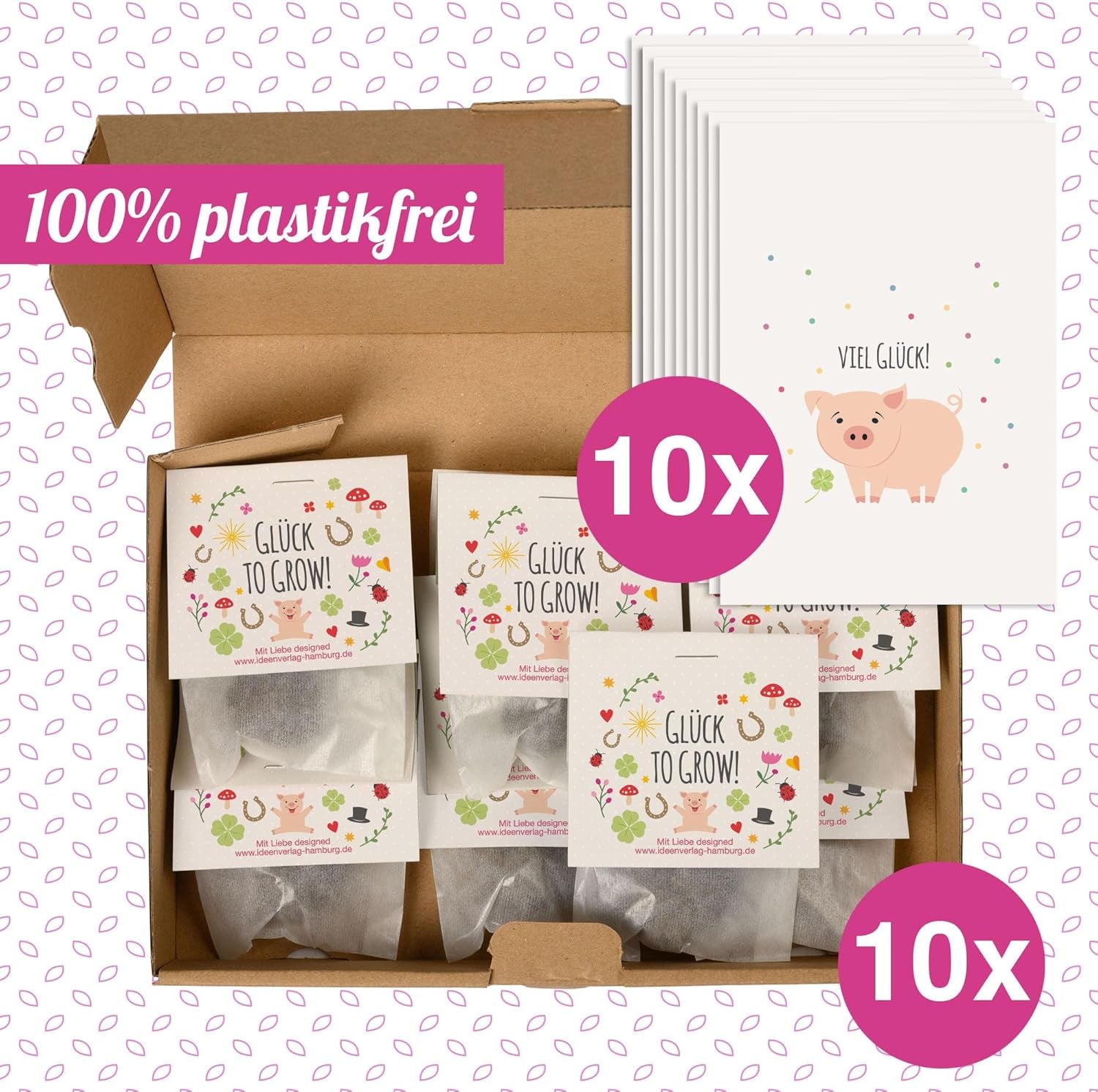 10x "Glück to grow" Semenbomben als Glückbringer 2026 & Blumensamen Geschenk | Mitbringsel Erwachsene & kleine Gastgeschenke Silvester - Kleeblatt Glückbringer Prüfung - inkl. Conjunto de tarjetas de regalo
