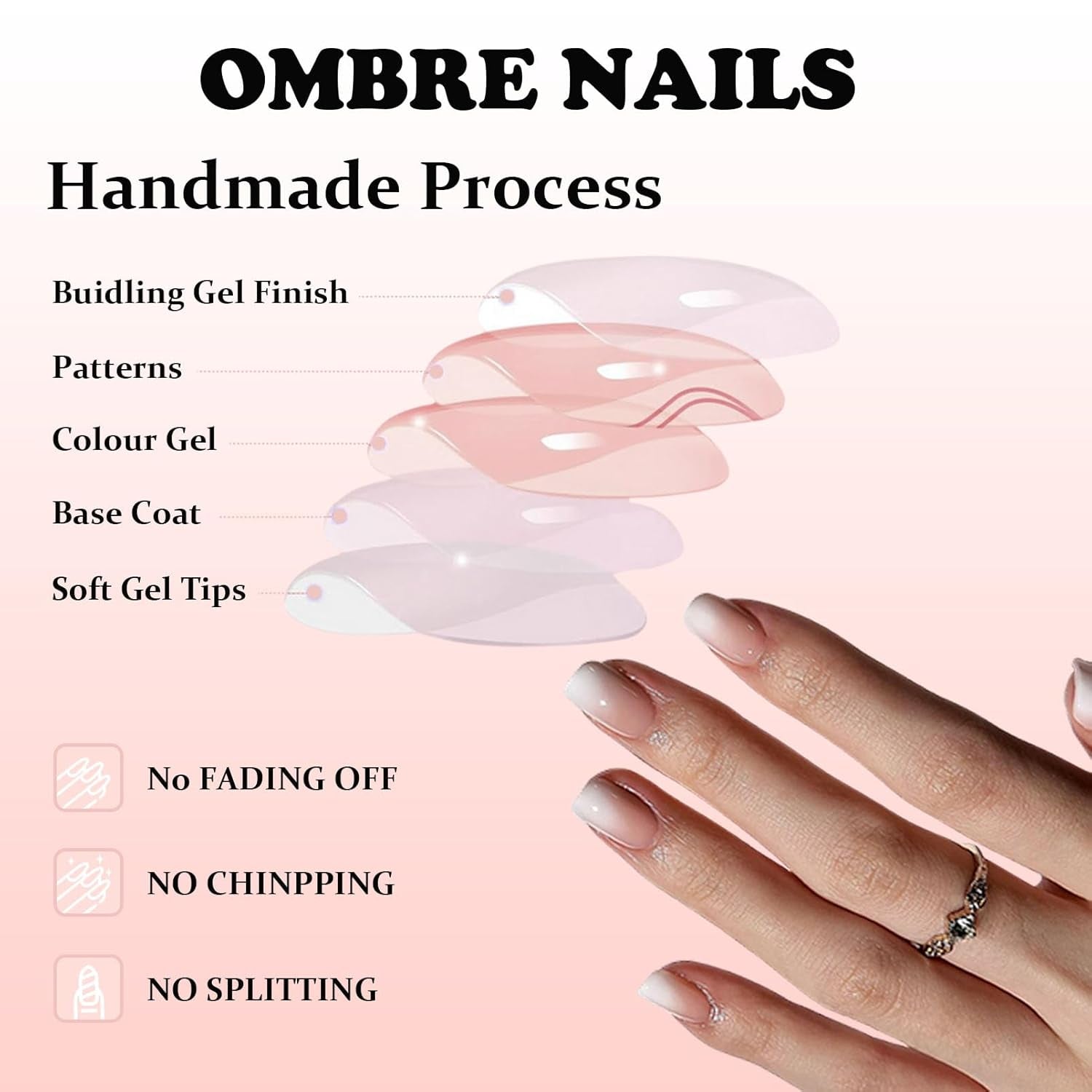 Set de 240 de bucăți pentru unghii false scurte - Unghii false artificiale naturale scurte pentru lipit - Unghii artificiale cu gradient nud pentru extensii de unghii cu cutie (gradient nud)