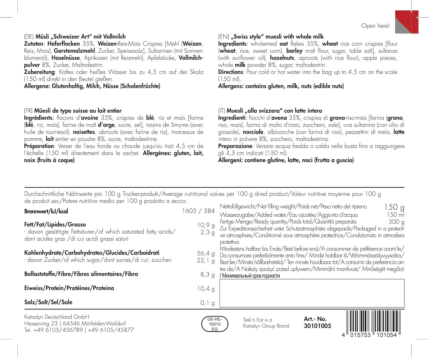 Trek'n Eat Muesli Suizo con Leche en Polvo (Pack de 2)