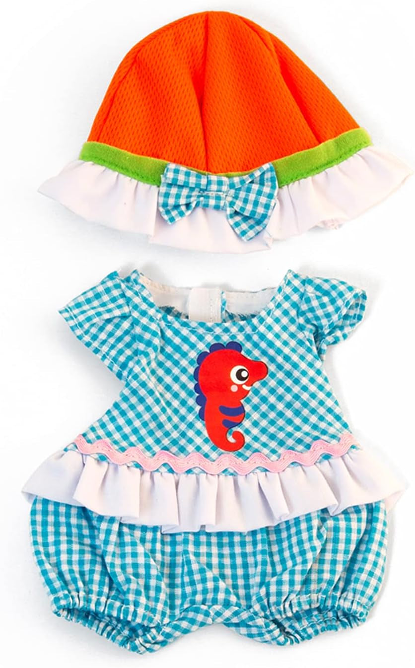 Miniland Set Puppenkleidung 32cm, camiseta girgeltes mit Latzhose und Mütze, Übergangszeit