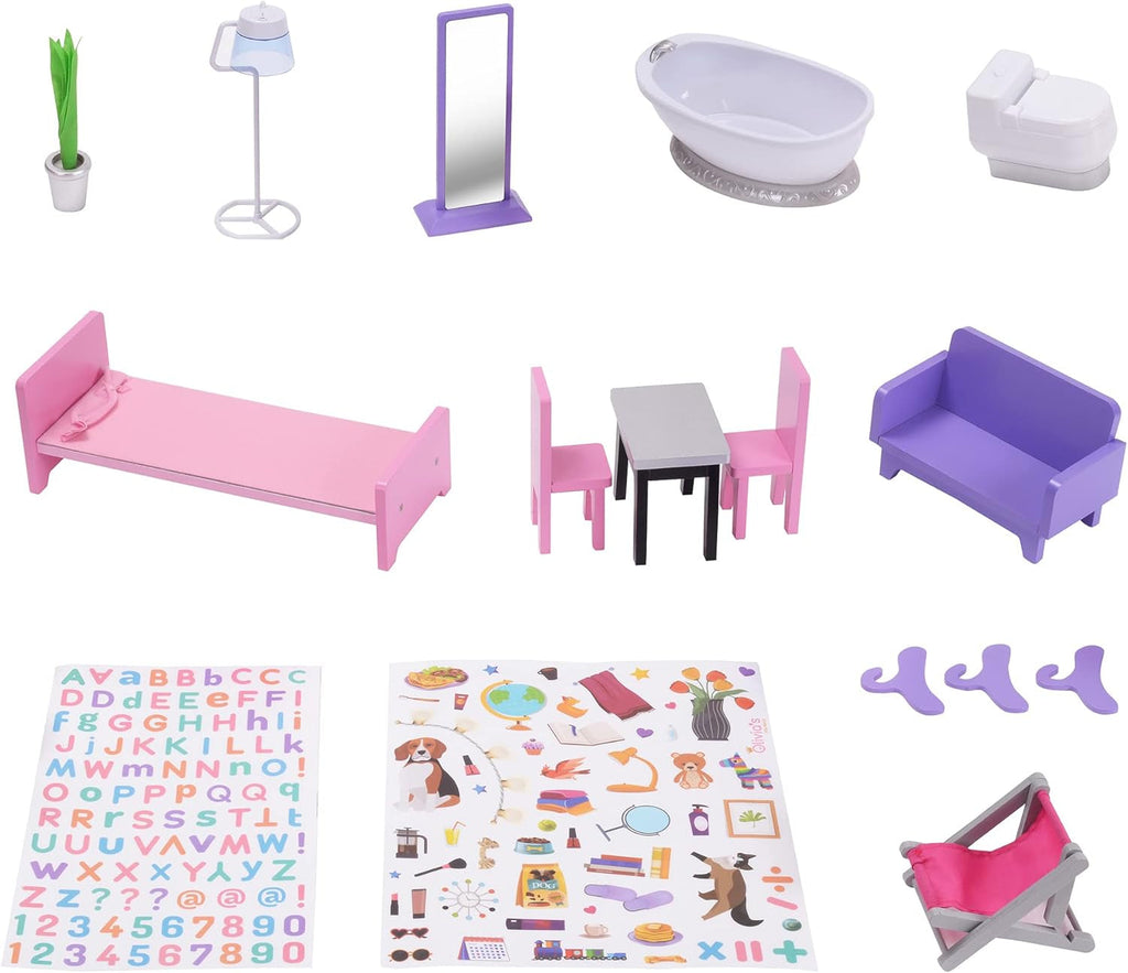 Olivia's Little World Big Dreamland Sunset Contemporary Casa de păpuși interactivă din lemn pentru copii 3 etaje cu 16 accesorii de mobilier pentru păpuși Multi TD-13616A Casute de papusi Naty Shop