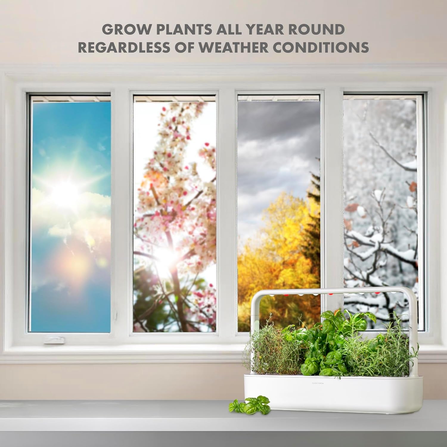 Click and Grow Jardín Interior, Más Fácil que el Sistema de Cultivo Hidropónico, Jardín Inteligente LED, Jardín de Hierbas, Invernadero Interior con 9 Cápsulas Vegetales Incluidas (Blanco)