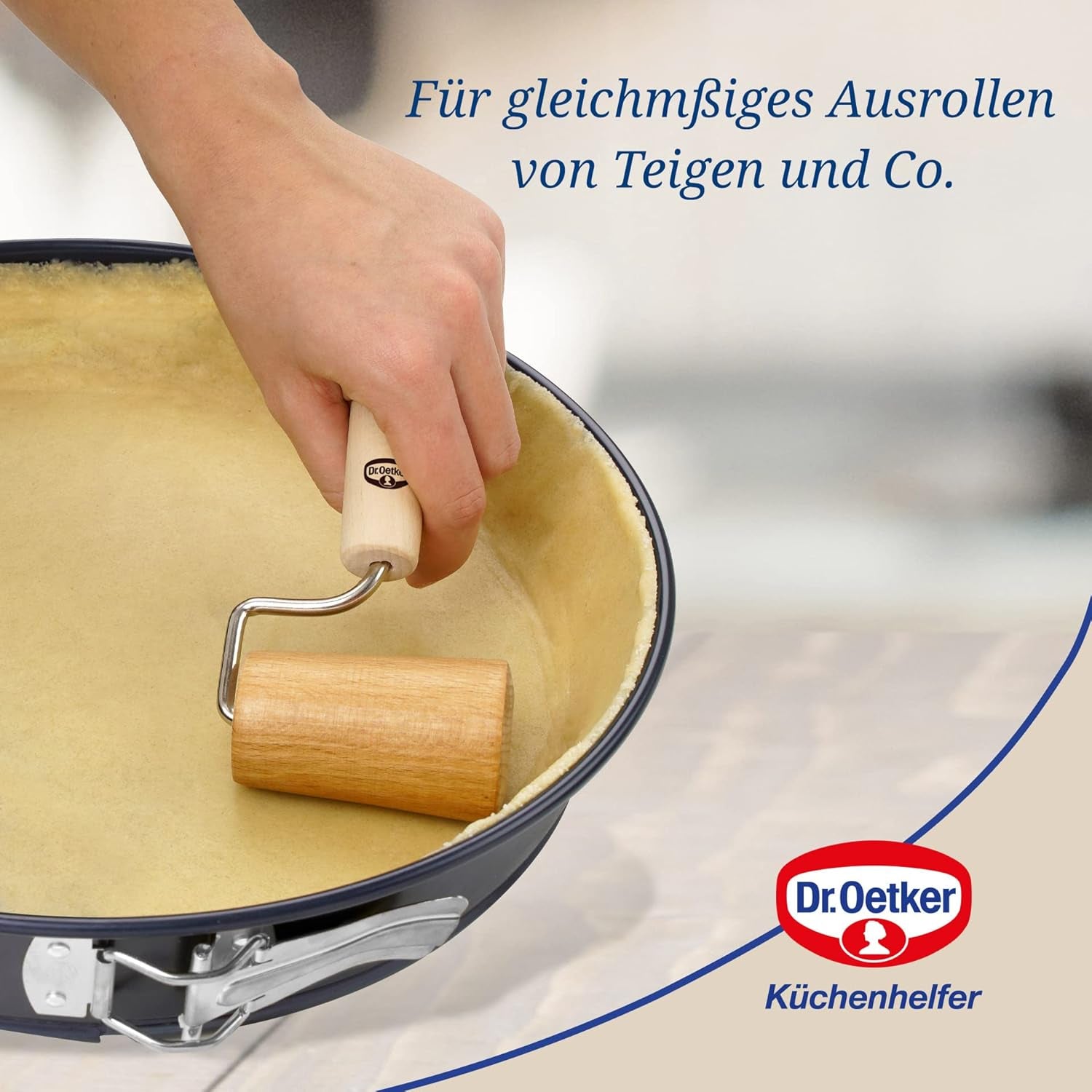 Dr. Oetker Teigroller aus Holz – Teigrolle aus Buchenholz de alta calidad – Perfekt für round und eckige Formen – aprox. 18 x 7 cm, Rollo Durchmesser ca. 4,5 cm