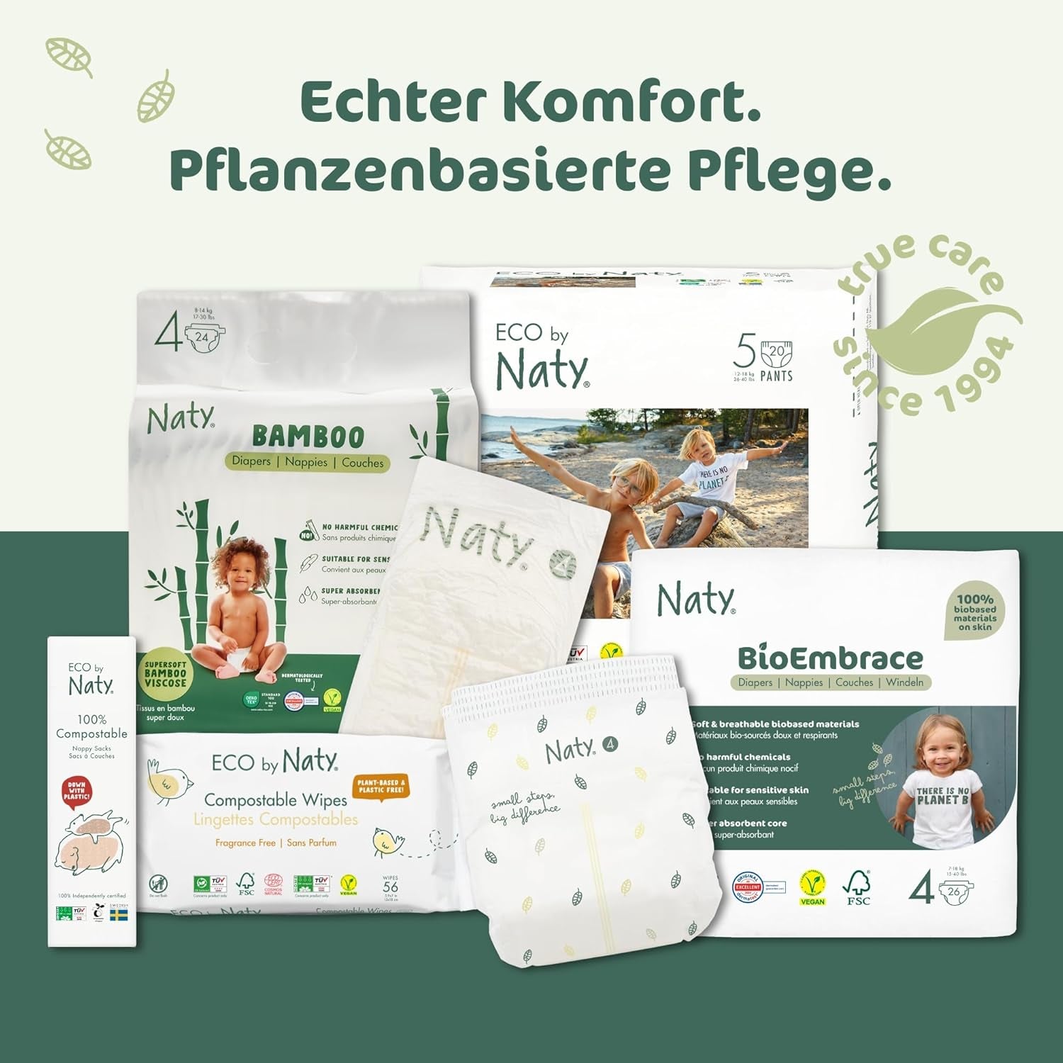 Pañales para bebé Naty BioEmbrace, talla 3 (4-9 kg) | Materiales 100% vegetales, suaves con la piel | Suavidad transpirable, testado dermatológicamente, excelente absorción | 100 uds.
