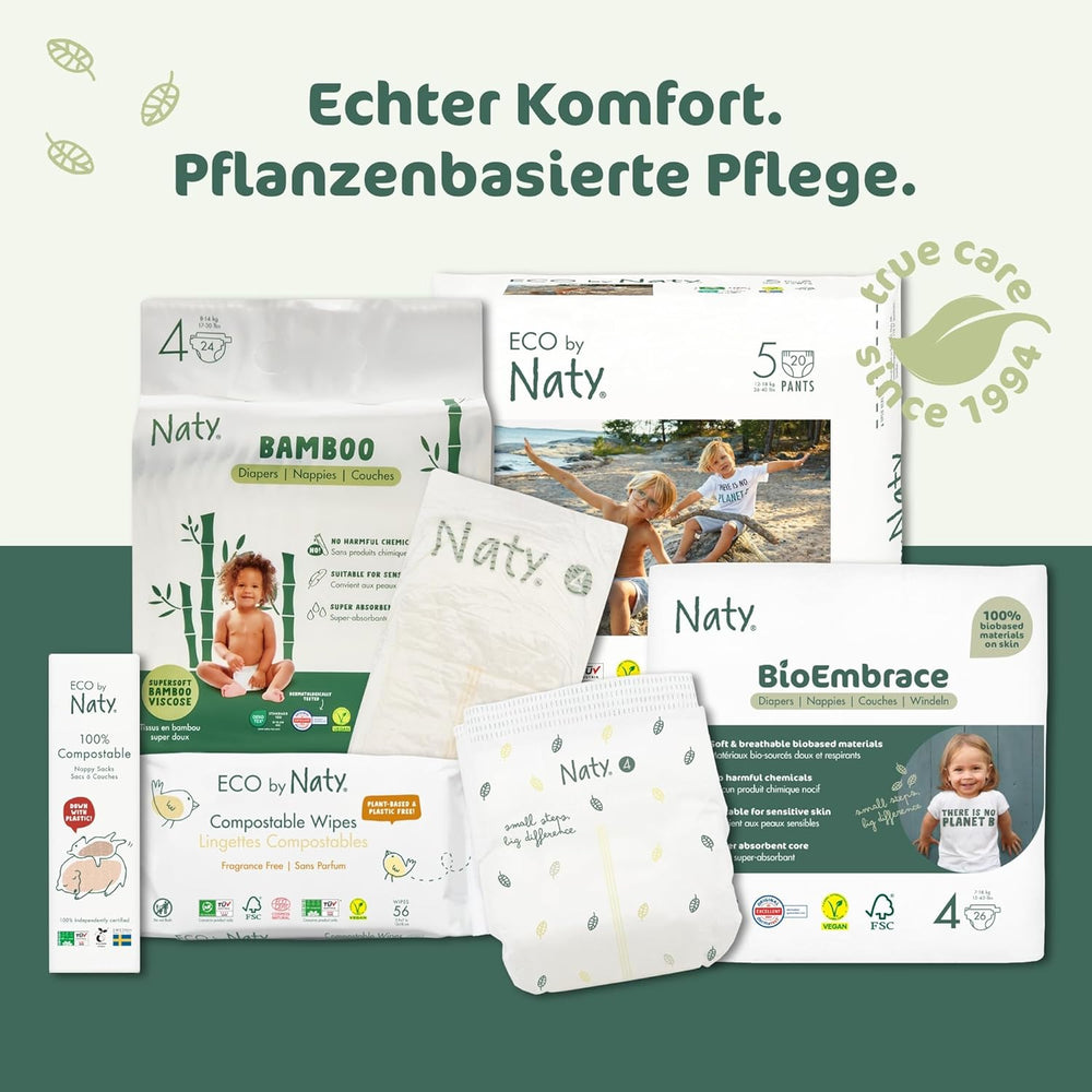 Pañales para bebé Naty BioEmbrace, talla 3 (4-9 kg) | Materiales 100% vegetales, suaves con la piel | Suavidad transpirable, testado dermatológicamente, excelente absorción | 100 uds.