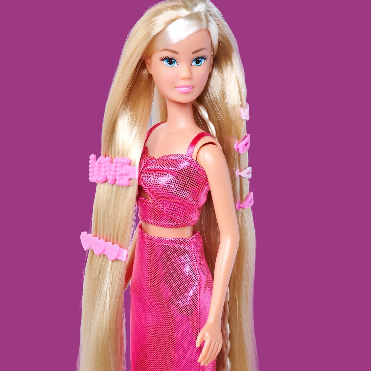 Simba Steffi Love Dream Hair – Puppe de tobillo con cabello extra largo, inkl. Haarclips & Kamm, im pinken Glitzerkleid, 29 cm groß, Frisierpuppe für Kinder ab 3 Jahren
