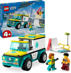 LEGO City Ambulancia y snowboarder, set de juego de ambulancia con coche de juguete y 2 minifiguras, figura de snowboarder y paramédico, regalo imaginativo para niños y niñas a partir de 4 años 60403 Juegos de construcción Besuche den LEGO-Store Título predeterminado