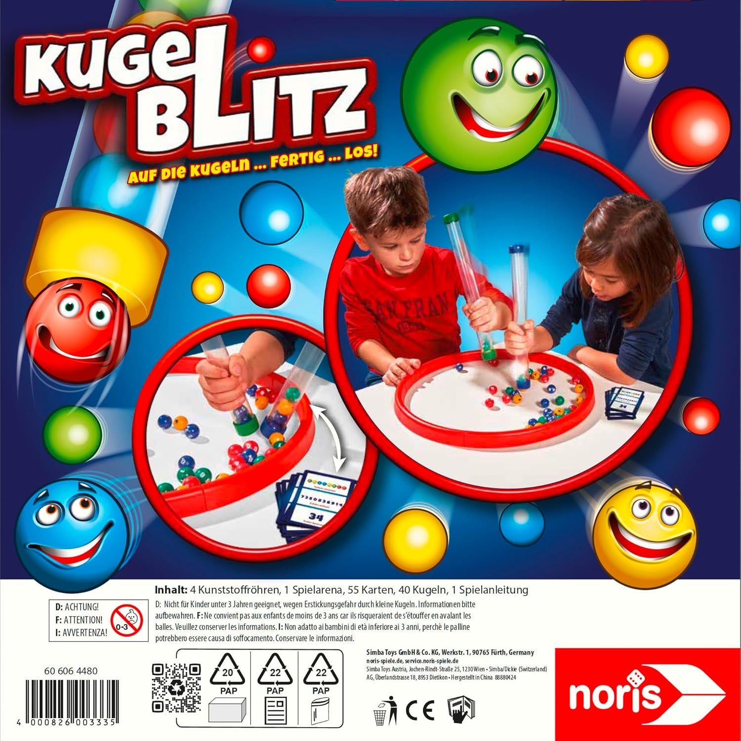 Noris 606064480 Kugelblitz, el juego de acción ultrarrápido con efecto de aprendizaje en varias variantes de juego, a partir de 4 años