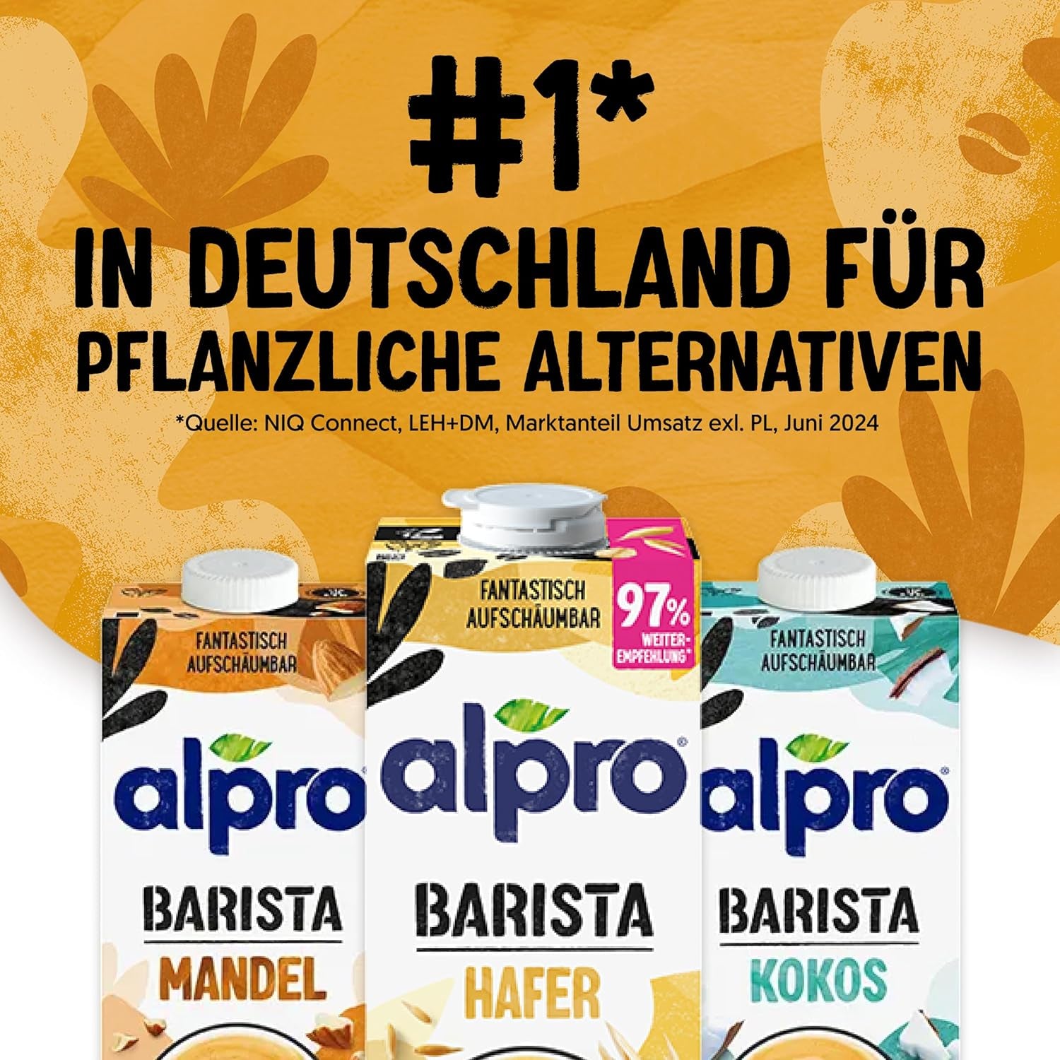 Alpro Barista Haferdrink – Zum Aufschäumen – Vegan und milchfrei – Von Natur aus lactosefrei – Rich an Ballaststoffen, Calcium and Vitaminen – 8 x 1 L – Haltbar