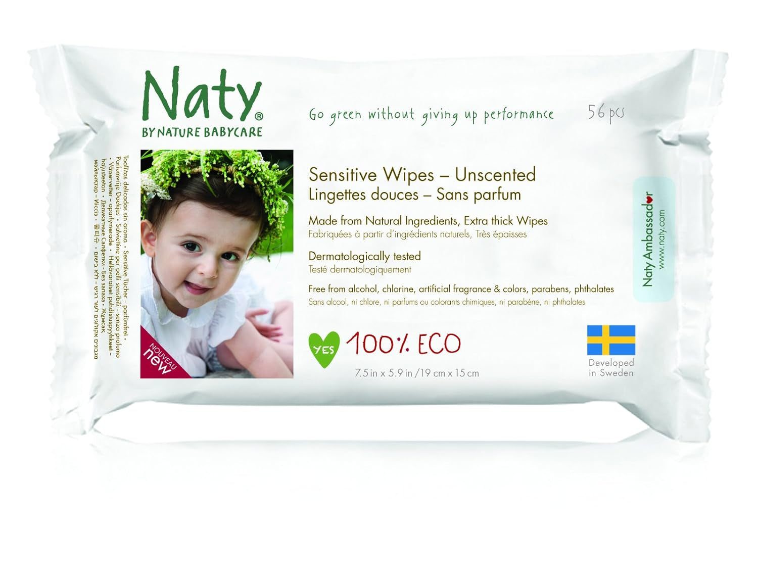 Eco by Naty Baby Care, Toallitas húmedas ecológicas para bebés, sin perfume, 56 pañales