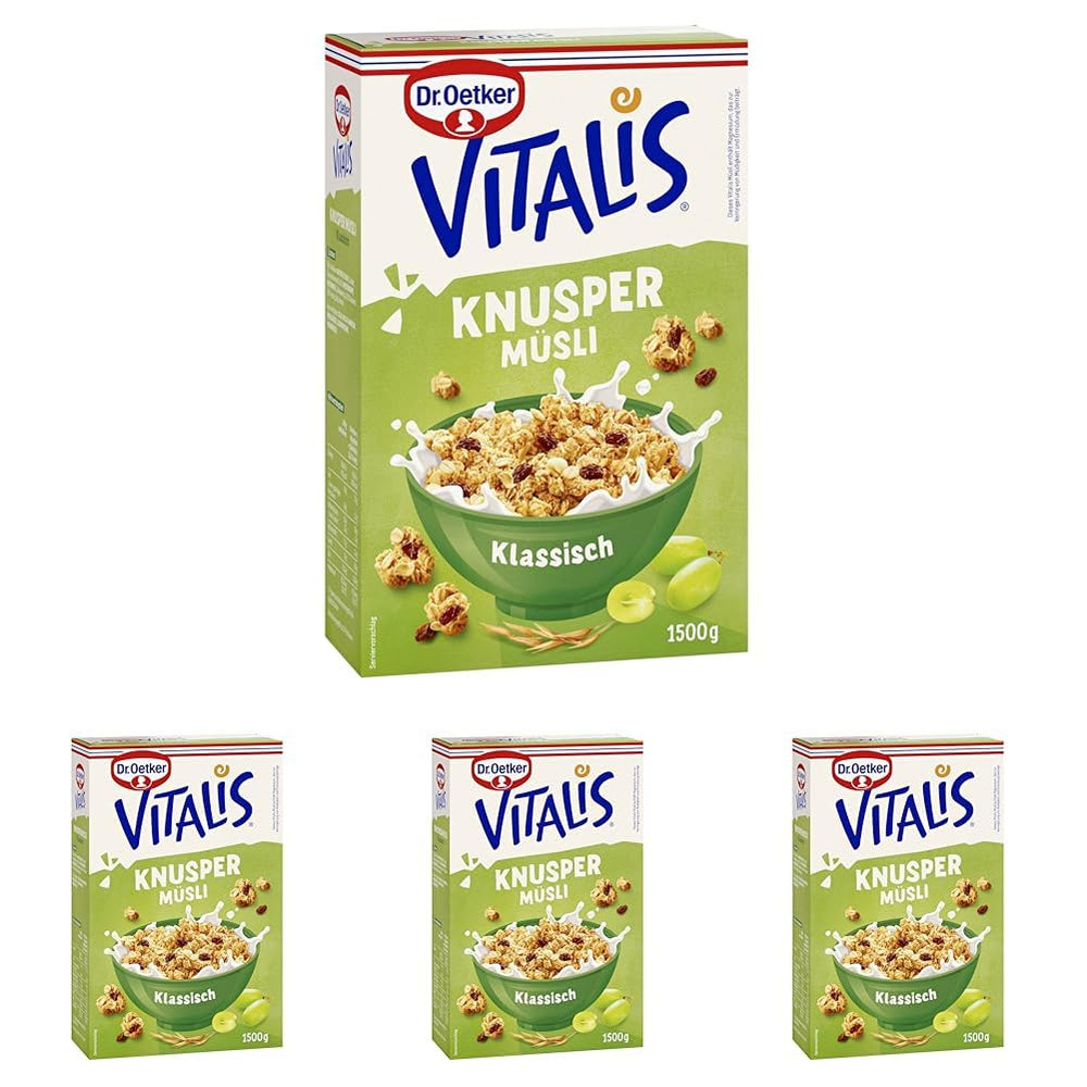 Dr. Oetker Vitalis Classic Crispy Muesli: paquete grande de muesli crujiente para el desayuno con pasas, 1 paquete, 1,5 kg