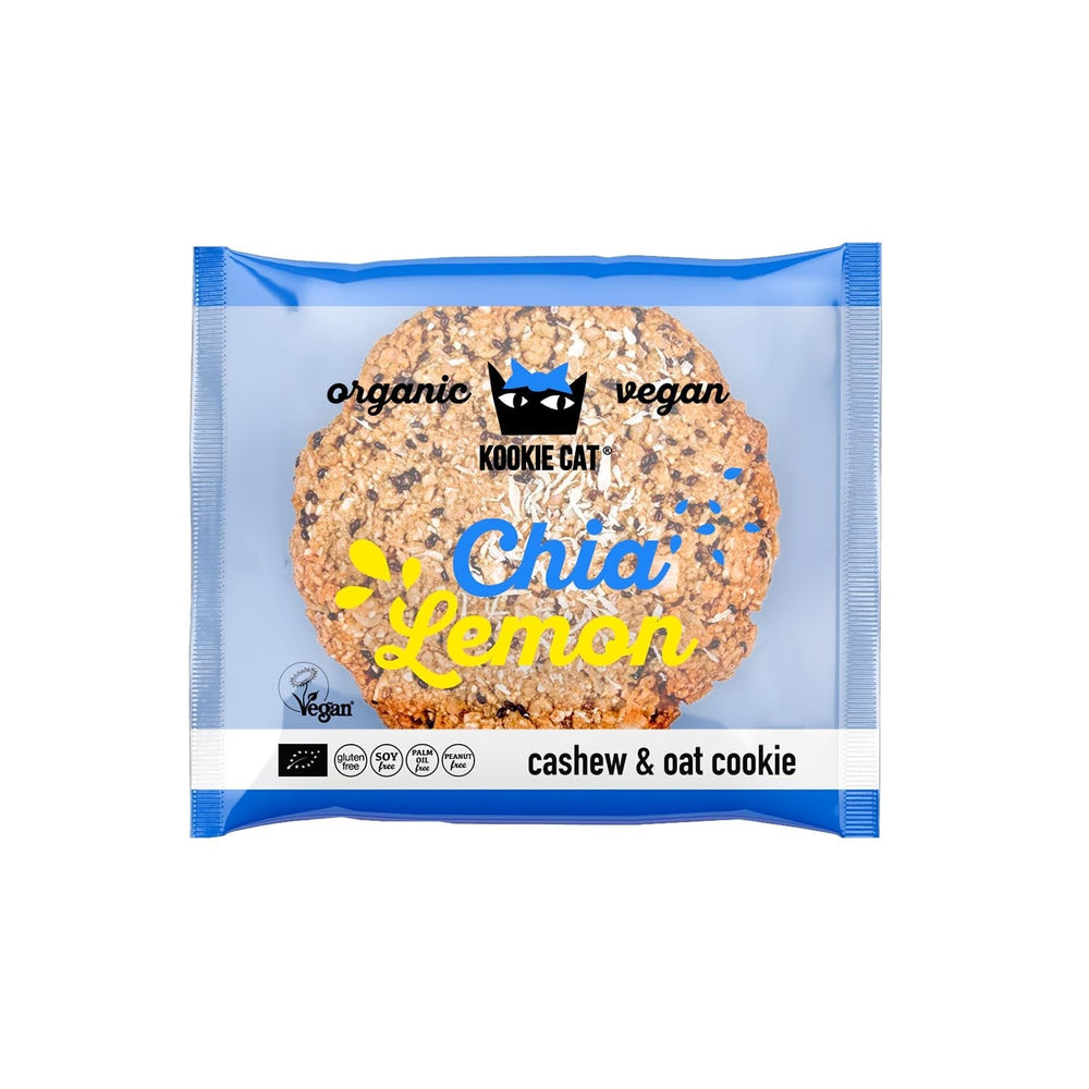 Chia și Lămâie - Fursecuri Vegane Ambalate Individual, Fără Gluten, Fără Soia, Organice, Caju și Ovăz - Pachet Multiplu de 12 x 50g