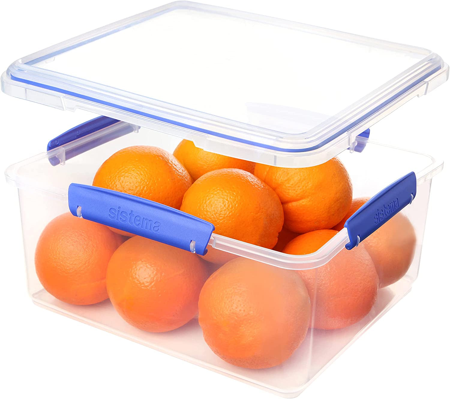 Borcan pentru depozitarea alimentelor Sistema KLIP IT, 5 litri, borcan de depozitare stivuibil și etanș cu capac, potrivit pentru frigider/congelator, plastic fără BPA, clipsuri albastre, 1 bucată (pachet de 2) Cutii depozitare alimente Naty Shop