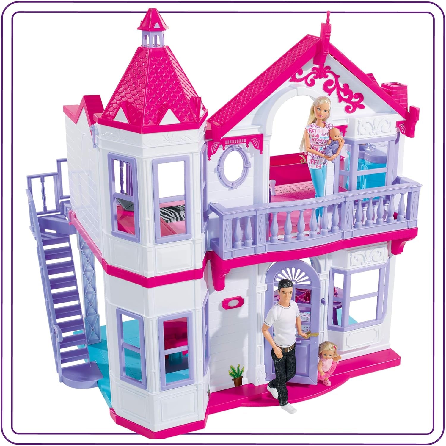 Simba 104661996 - Steffi Love Dreamhouse, Casa de Juegos Grande, 4 Habitaciones, SIN TÍTERES, 84 cm de Alto, Dos Niveles, Campana Funcional, Casas de Muñecas Plegables Naty Shop