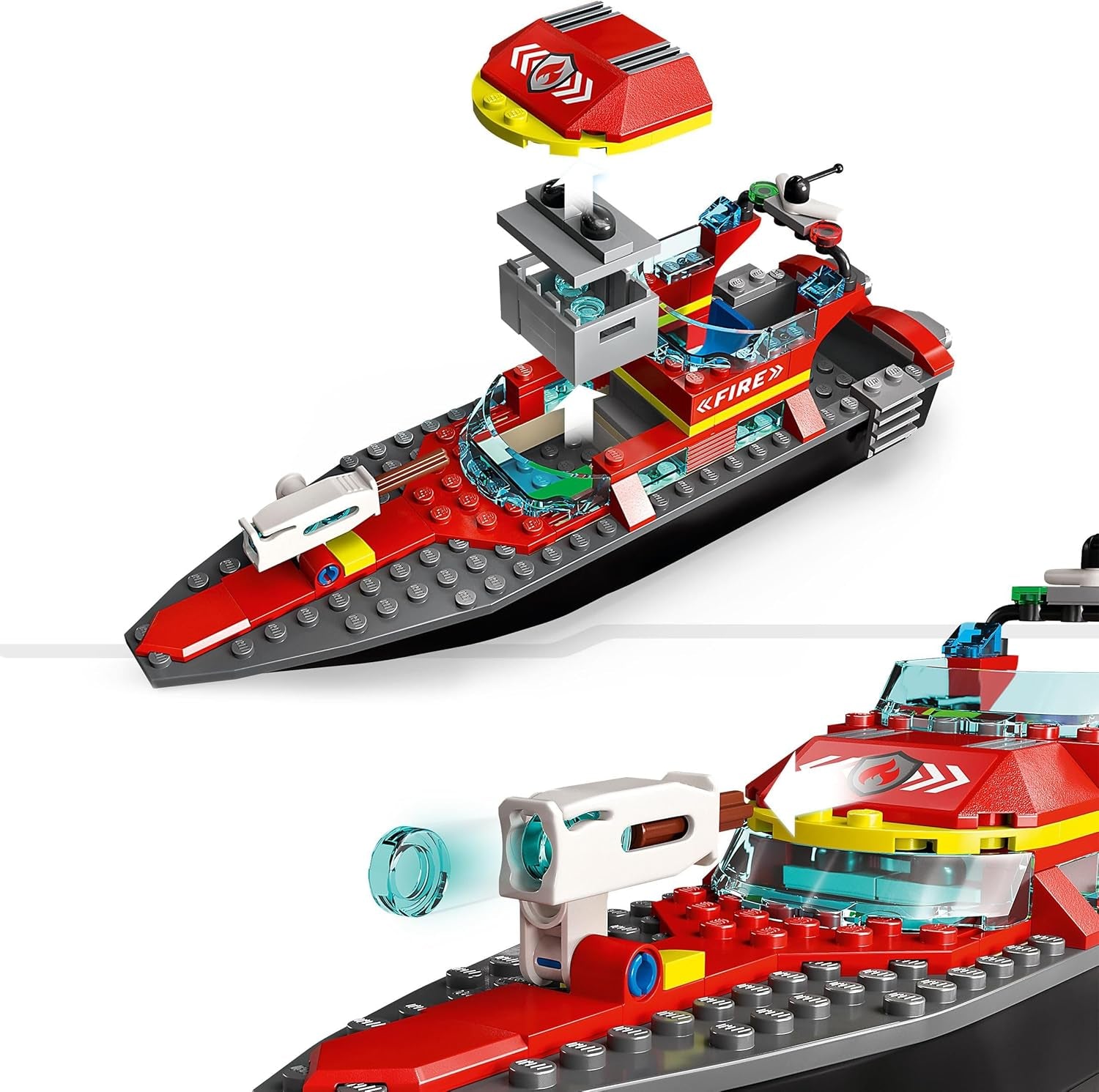 LEGO 60373 City Feuerwehrboot, Spielzeug, das im Wasser wimmt, mit Rennboot, 3 Minifiguren and Jetpack, Feuerwehr-Boot-Spielzeug Geschenkide für Jungen and Mädchen ab 5 Jahren