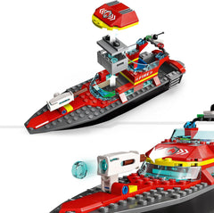 LEGO 60373 City Feuerwehrboot, Spielzeug, das im Wasser wimmt, mit Rennboot, 3 Minifiguren and Jetpack, Feuerwehr-Boot-Spielzeug Geschenkide für Jungen and Mädchen ab 5 Jahren
