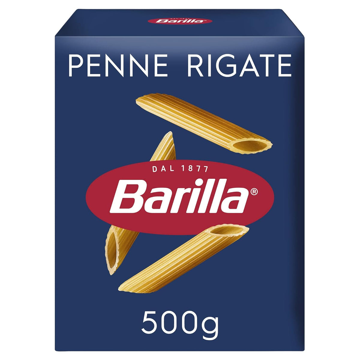 Pasta Barilla Clásica Penne Rigate Nr. 73 de trigo duro de alta calidad, siempre al dente (1 x 500 g)