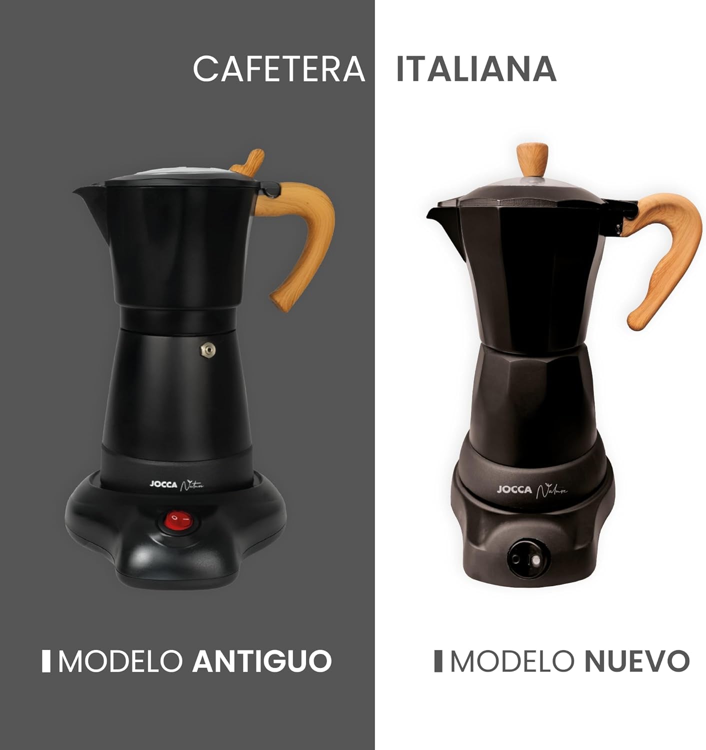 Cafetieră electrică italiană Jocca, aluminiu, 6 cești, cafetieră portabilă și manuală cu mâner din lemn, neagră, stil mocha