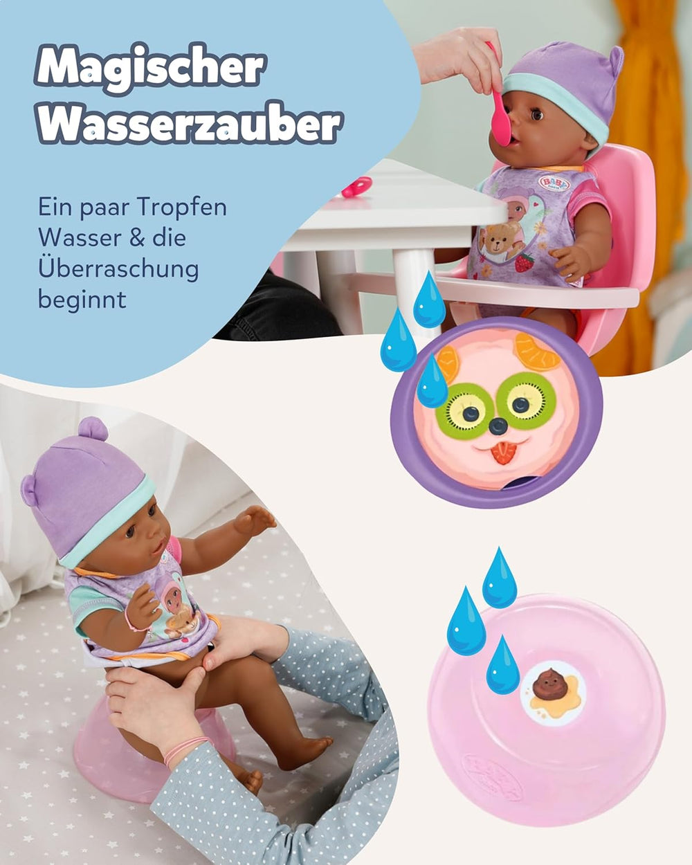 BABY Born Eva - păpușă bebeluș 43 cm - 10 funcții, inclusiv accesorii și saltea - Funcționează complet fără baterii - Potrivită pentru copii cu vârsta de 3 ani și peste