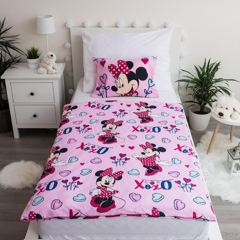 Ropa de Cama Disney, Minnie Mouse Rosa Bebé, Ropa de Cama 100% Algodón con Cremallera - Kids Naty Shop