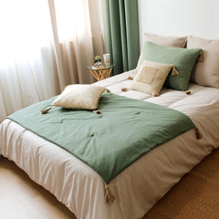 Colcha con 4 bolitas, yute, 90 X 190 Cm, arcilla, 2007AGCHLJT090190, 90 X 190 Cm Edredones y colchas Naty Shop