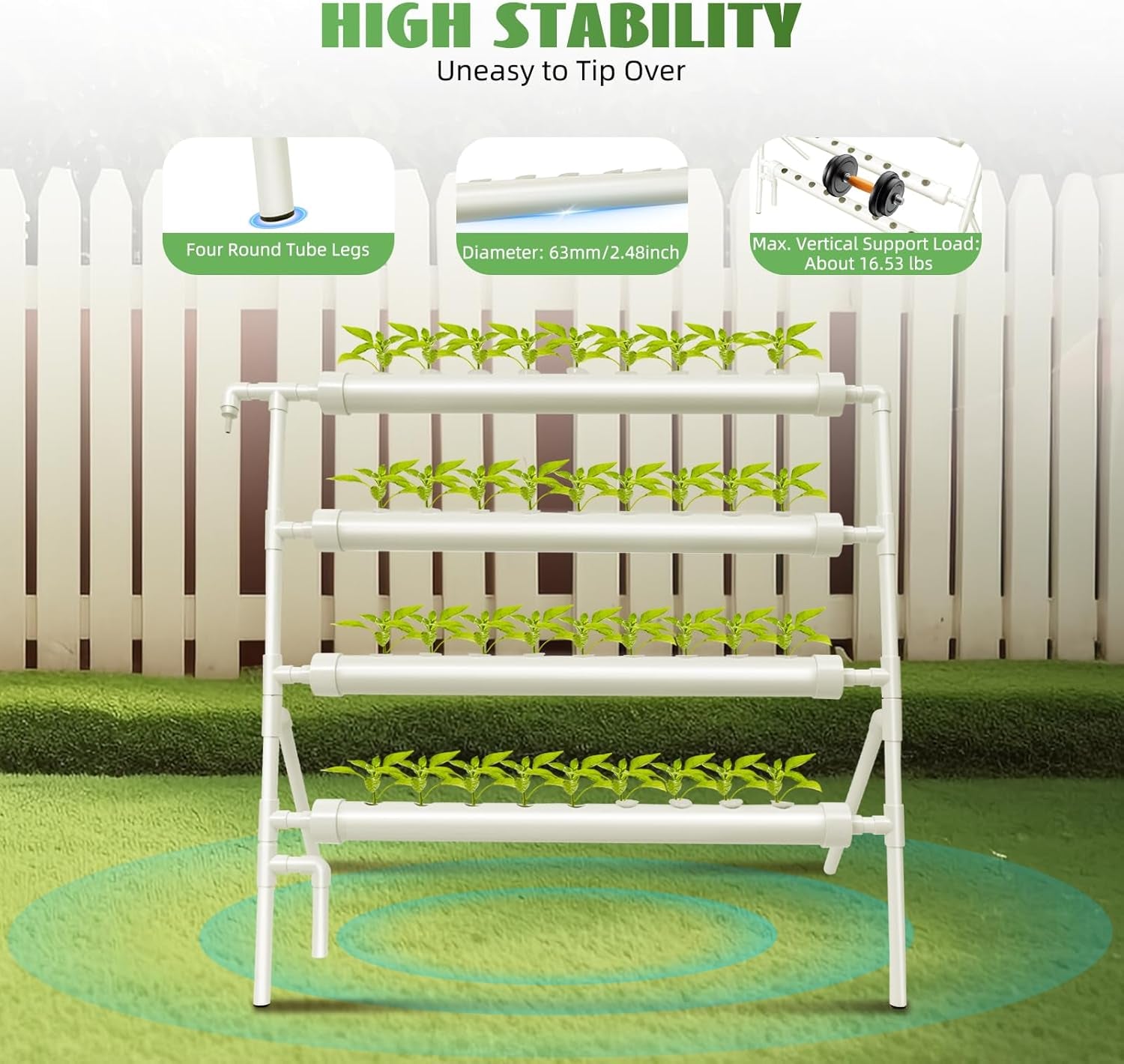 Sistema hidropónico, kit de cultivo hidropónico en torre, soporte para macetero de 4 niveles con 36 agujeros para plantar, sistemas de cultivo de plantas sin suelo para jardín, oficina y otros espacios interiores y exteriores
