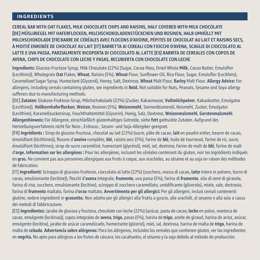 Barra de muesli con chocolate y pasas del Amazonas, 192g