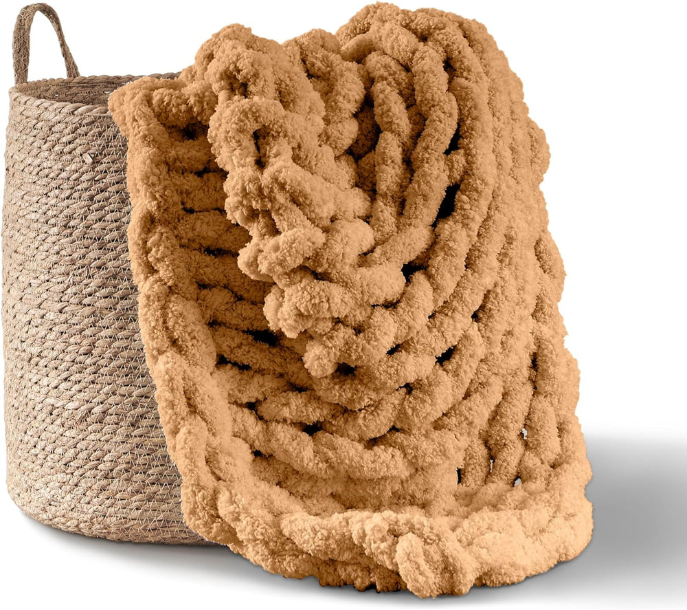 Manta de punto grueso, manta, 100% tejida a mano con hilo de chenilla jumbo (127 X 152,4 Cm, gris lila) Adyrescia Camas y Mantas Color caramelo/marrón 50"X60"