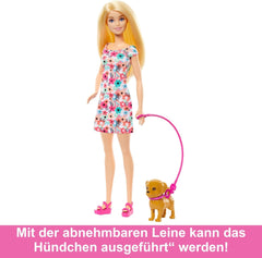 Păpușă Barbie Dog Duo și accesorii, inclusiv câine mic și câine mare cu scaun cu rotile, lesă, bol de mâncare, pat pentru animale de companie și tratează oasele, pentru copii de la 3 ani, HTK37 Papusi Naty Shop