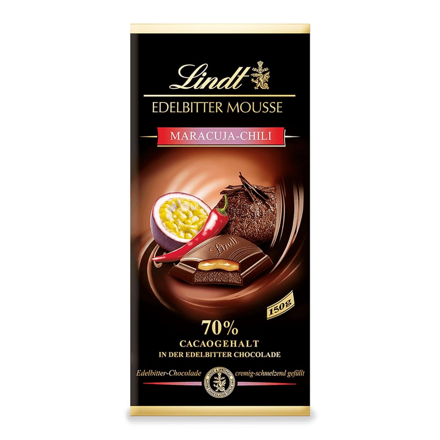 Mousse de chocolate amargo Lindt con chile y cerezas | Barra 150g | Con 70% de contenido de cacao y relleno de mousse de chocolate negro y chili cherry | Barra de chocolate | Chocolate oscuro